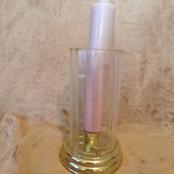 Vintage Partylite Gold Base Candle Holder W/Scalloped Glass & Candle - Picture 6 of 7